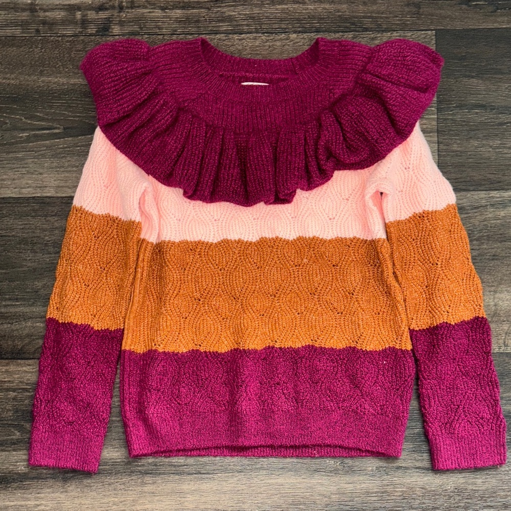 Amazon Essentials Girls Soft Touch Ruffle Sweater (Pink/Burgundy) 8